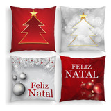 Kit 4 Capas Almofadas Decorativa 45cm Natal Vermelho E Prata