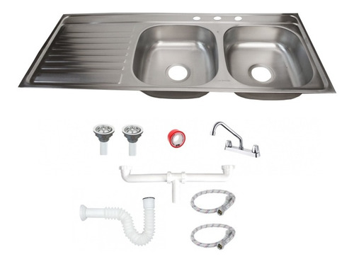 Fregadero Tarja Tina Doble Con Escurridor Acero Inox Con Kit