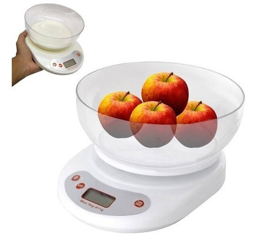 Pesa Balanza Digital Gramera Con Recipiente Cocina Hasta 5k Color Blanco