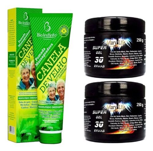 Pomada Massageadora Gel 30 Erva 250g +1 Canela De Velho 150g