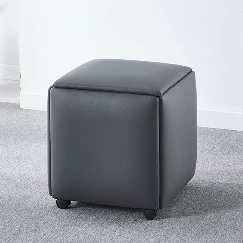 Puff Silla Cubo Desmontable 5 En 1 Gris De Acero 