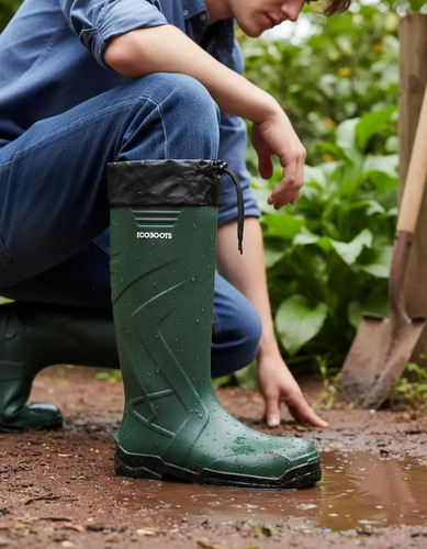 Bota Ecoboots Pu Cano Longo Verde Solado Preto C\u002F Polaina | Frete grátis
