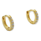 Argollas Huggies Pave 7mm Piercing Basico Plata Chapada Oro