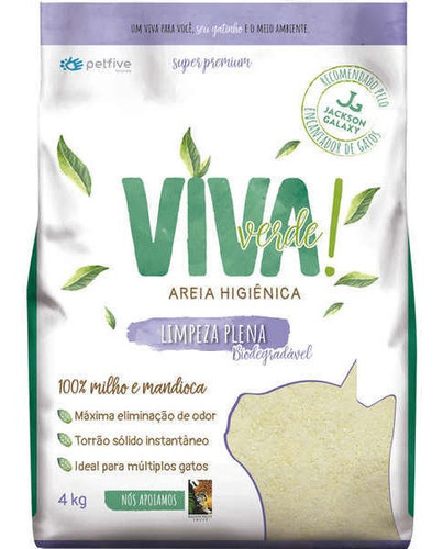 Areia Higiênica Viva Verde Limpeza Plena 4kg Para Gatos