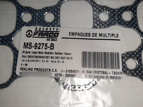 Empacadura Multiple Escape Chevrolet 305 350 Tbi Tapa Rallad Foto 2