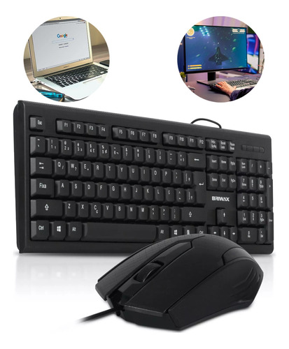 Kit Teclado E Mouse Slim Com Fio Pc Tkl Computador Usb Semi