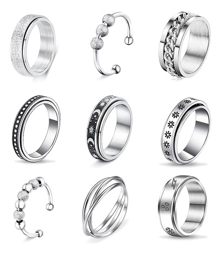 Anillo Para Mujer Paquete 9 Anillos Antiestres Para Anillos