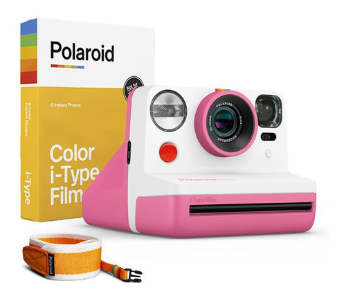 Kit Polaroid Now + Color I-type (8 Exp) + Correa Naranja Color Rosa