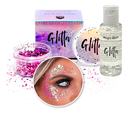 Glitter Cosmético Glitta Maquillaje Artistico + Pegamento