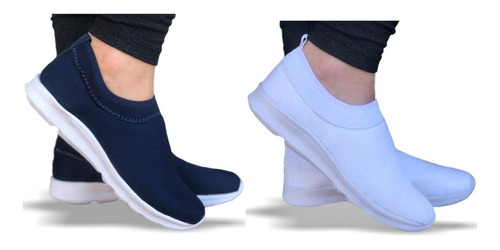 Kit 2 Pares Tênis Meia Feminino Masculino Slip On Caminhada