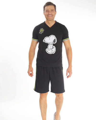 Pijama Para Hombre Snoopy Peanuts Playera Y Short Negro