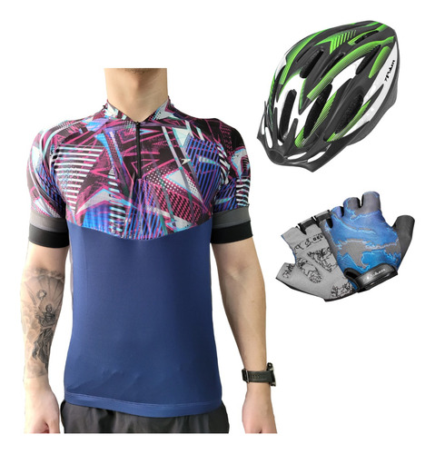 Capacete Bike Mtb Speed Camiseta E Luva Gel Feminina Promo