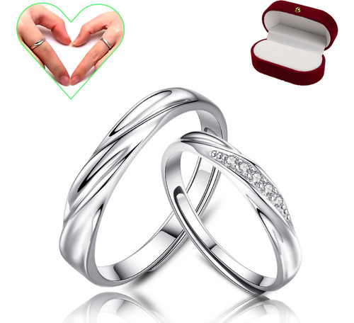 . 2 Anillos Duo Promesa Plata Fina 925 Amor Parejas 14