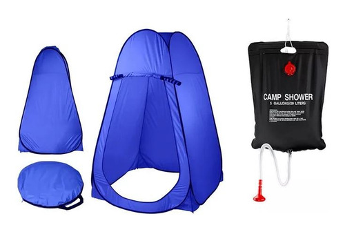 Carpa Autoarmable Baño Vestidor Azul + Ducha 20 Litros