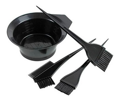 Kit Tigela + 3 Pincéis Pente Pintura Tinta De Cabelo Cor Preto