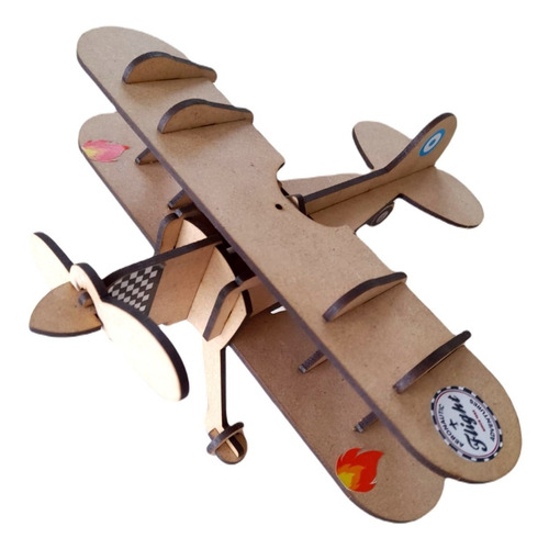 Avion Biplano Madera Rompecabezas Puzzle Didactico Niños 