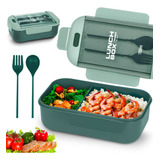 Lunch Box Bento Lonchera Térmica 1.1 L Con Cuchara Tenedor Color Verde Lunch Box Rectangular