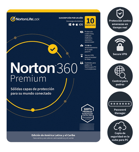 Norton 360 Premium 2024 / 75gb / 1 An 10 Disp Antivirus