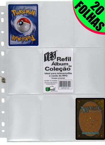 20 Folhas Cards Plásticas Fichário Yes Magic Pokémon Rpg