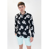 Camisa Hombre Negro Pato Pampa Corte Ejecutivo Flor G Blanca