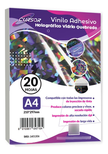Vinilo Adhesivo Holografico Vidrio Quebrado A4/20hojas