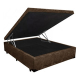 Cama Box Baú Casal Suede Marrom 138x188x35