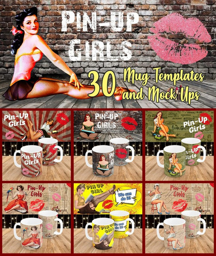 30 Diseños De Plantillas Para Tazas Pin Up Girls Sublimación