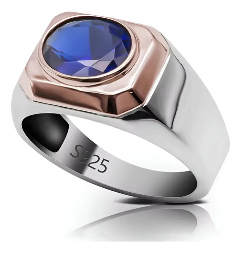 Anillo Plata 925 Zafiro Elegante Caballero Sello Hombre