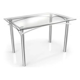 Mesa Com Tampo De Vidro Retangular 120x80cm Elba Crome Wt