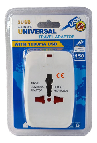 Adaptador Universal Corriente Europeo 2 Usb Viajero Portatil