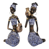 2 Piezas Hermosa Resina Africana Escultura Artesanía Tribal