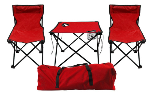 Kit Mesa + 2 Sillas Plegables Playa Jardin Camping Camuflaje Color Rojo