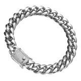 Pulseira 20cm 12mm Aço Cravejada Prata Hip Hop Lxbr Bl71