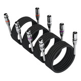 Cable Fibbr Xlr Macho A Hembra Corto De 3 Pies, Paquete De 4