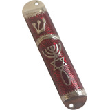 Estuche Para Mezuzah Holy Land Rojo - Marco Plateado