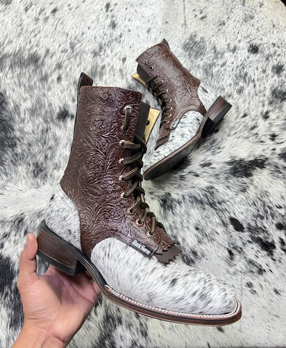 Bota Vaquera Leiser Para Dama 100% Piel Pelo De Res Genuino