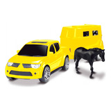 Brinquedo Carrinho Pick-up Rx L200 Com Trailer E Cavalo