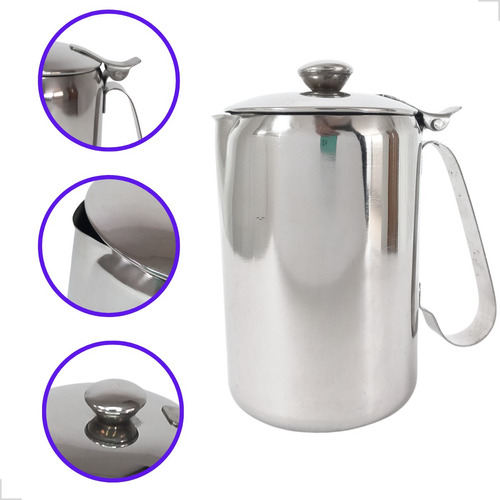 Leiteira Com Tampa Aço Inox Bule Fervedor Café Leite 750ml 