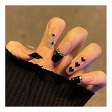 Fulztey Coffin Press On Nails French Glossy Black Love Cober