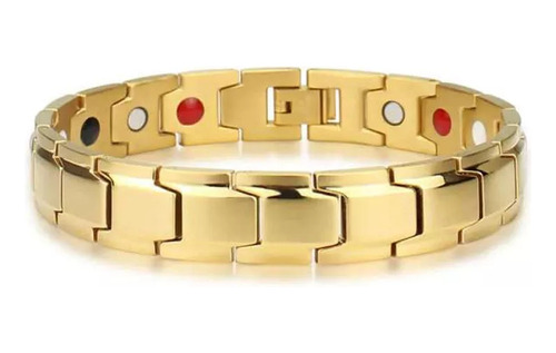 Pulseira Magn Preta Com Dourado Bracelete Aço Inox 316l Luxo
