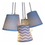 Lustre Pendente Luminária Bebê Chevron Cinza E Azul Claro