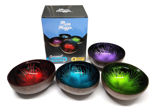 Mean Muggin Cuencos De Coco Natural De Colores Unicos, Juego