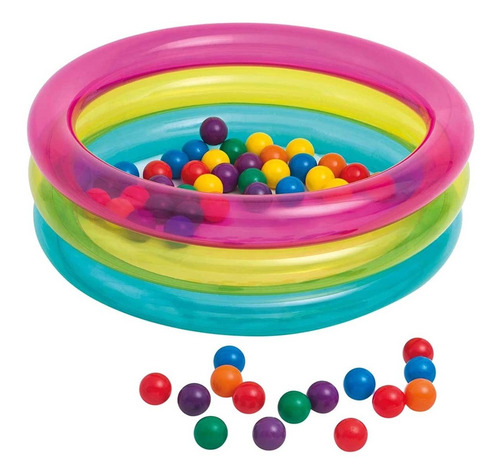 Alberca Piscina Inflable Aros Para Niños + 50 Pelotas Intex