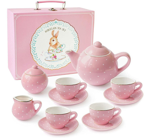 Juego De Té De Porcelana Para Niñas Pink Polka Dot 13...