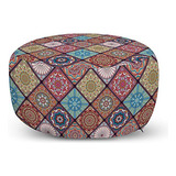 Mandala Ottoman Pouf, Colorful Mosaic Tile Pattern With...