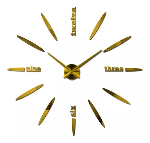 Reloj De Pared 3d Diy Clock Dorado Moderno