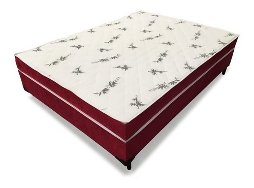 Cama Box Conjugado Viúva Ortopédico Suede Vermelho