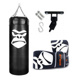 Saco Pancada 90 Cm Completo Boxe Cheio Luva Suporte Gorilla Cor Preto