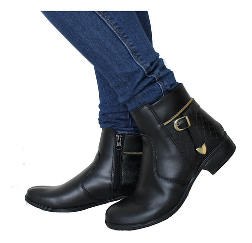 Bota Coturno Feminina Cano Curto Salto Baixo Casual Ziper