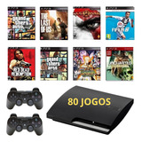 Sony Playstation 3 500gb + 2 Controles + 80 Jogos + Gta 5 + The Last Of Us + Fifa 19 Ps3